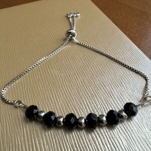 Elegant Black Faceted Crystal and Sterling Silver Bead Bracelet